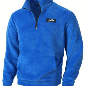 TEMU KJ-W052 코랄 플리스 재킷 (가을/겨울용), L사이즈, 스탠드업 칼라, 하프 지퍼, 남성 캐주얼 플러시 스웨트셔츠, 남성 레저 스포츠웨어