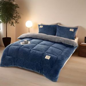 TEMU 두껍고 따뜻한 겨울용 눈꽃 플리스 퀼팅 이불, 양털 충전재, 솔리드 컬러