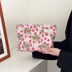 TEMU 니치 3D 플로럴 엠보싱 여성용 메이크업 파우치, 립스틱 정리 파우치, 에어 쿠션 터치업 백, 대형 내부 파우치, 휴대용 여행 화장품 가방, 핸드헬드 코스메틱 정리함, 다용도 보관 파우치