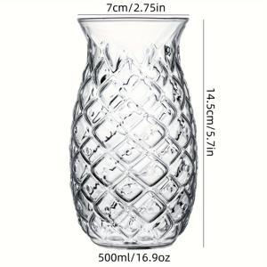 TEMU 창의적인 파인애플 모양 유리컵 1개입. 아이스 아메리카노, 홈 과일 티, 차가운 음료에 적합하며 주스, 아이스 커피, 밀크티, 칵테일 및 여름과 겨울을 위한 음료로 사용 가능.