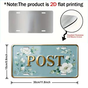 TEMU 2D 평면, [2D 평면], 2D 평면 프린트, 1개, 빈티지 블루 플로럴 우체통 장식 메탈 사인 (11.8