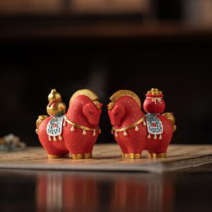 TEMU 전통 중국식 말 장식 - 빨간색과 금색 부자상, 레진 데스크탑 장식품, 사업 개업, 집들이, 생일 선물 - 전기 필요 없는 번영과 행운을 위한 풍수 장식, 새해 선물