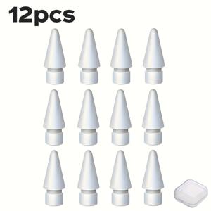 TEMU 12개입 이중 레이어 화이트 교체용 팁 (정교한 보관 상자 포함), Apple Pencil 2세대/1세대 교체, iPad Pro Pencil 2세대/1세대 추가에 적합