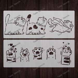 TEMU 귀여운 고양이 발자국 템플릿 2개, 14.17X5.51인치, 재사용 가능한 동물 페인팅 스텐실, 다양한 표면에 적합: 캔버스, 패브릭, 티셔츠, 신발, 가방, 머그, 명판, 표지판, 프레임, 홈 데코, 창의적인 벽 아트, 파티에 적합