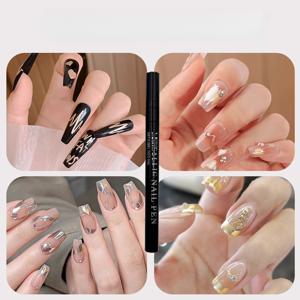TEMU 2026 트렌디 초미세 네일 아트 드로잉 펜, 및 네일 디자인용, 매니큐어리스트에게 이상적, 멀티 컬러 손으로 그린 도트 꽃 후크 라인 (네일용)