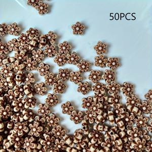 TEMU DIY 주얼리 제작용 10mm 매화꽃 구슬 줄 50개, 창의적인 핸드메이드 액세서리 및 휴대폰 참 디자인, 장식용 구슬 & 구슬 모음