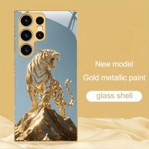 TEMU 골든 글라스 패턴 디자인 휴대폰 케이스, 삼성 갤럭시 S25, S24, S23, Plus, S25, S24, S23, S22, Ultra, S21, A05S, A14, A53, A34, A33, A35, A55, A54 호환 - 비즈니스 패션 커플 케이스 LQ1119JSBL128