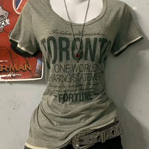 TEMU Y2K 레트로 열풍 | 토론토 스타일 프린트 티셔츠, 악당 행운 의상[Ns702]