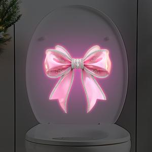TEMU 밤에 빛나는 리본, 라인스톤 장식, 빛나는 디자인을 특징으로 하는 핑크 리본 변기 스티커. 변기 탱크에 붙여서 집의 욕실을 꾸미는 데 완벽합니다.