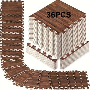 TEMU Interlocking EVA 폼 바닥 타일 - 3/8인치 두께 우드 그레인 운동 매트 (보더 포함), 내구성이 뛰어나고 세척이 용이한 표면, 가정용 헬스장, 놀이방, 지하실, 아파트 및 댄스 스튜디오에 적합 - 브라운, 운동 매트