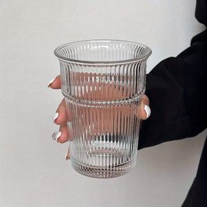 TEMU 440ml/15.48oz 리버스 투명 유리컵, 아이스 아메리카노 라떼 커피컵, 대용량 골지 음료컵, 커피, 음료, 주스, 차, 칵테일, 맥주 등에 적합, 파티, 레스토랑, 카페, 바, 사무실, 파티 선물용으로 적합