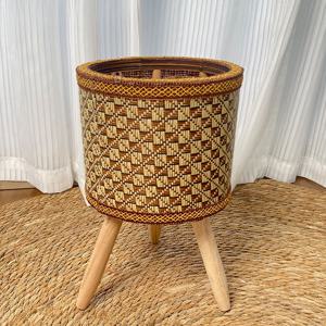 TEMU 1개 수제 라탄 식물 스탠드 바닥형 실내 식물 홀더 거실 & 발코니 수납 랙 북유럽 스타일 식물 디스플레이 스탠드 꽃 바구니 홀더 내구성 좋고 조립 용이