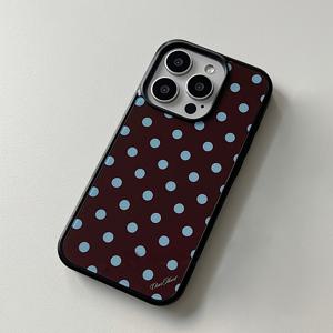 TEMU 휴대폰 케이스 - 사랑스러운 갈색과 파란색 물방울 무늬 디자인의 매력적인 소프트 폰 케이스, 블랙 테두리 디자인, 16 Pro Max, 16 Pro 등 다양한 아이폰에 적합