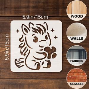 TEMU DIY 페인팅용 유니콘 스텐실 9개 세트, 귀여운 만화 말 디자인, 공예, 스크랩북 및 에어브러시 아트용 재사용 가능한 드로잉 도구