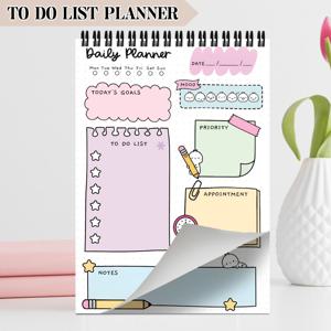 TEMU 미적 감각의 데일리 플래너 나선형 노트 1개, 할 일 목록 사무실 플래너 - 날짜 없음 데일리 플래너, 작업용 태스크 체크리스트 정리 액자 노트, 회의 및 학습용 개인 정리 노트