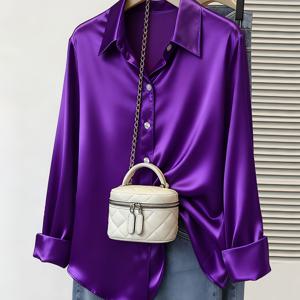 TEMU 패션 여성 의류, 캐주얼 새틴, 글로시, 고급스러운 느낌, 버튼업 셔츠