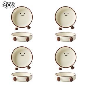 TEMU 4개 3.3인치 쌓을 수 있는 옆면 접시, 귀여운 작은 발 디자인 세라믹 간장 접시, 케첩 스시 조미료용, 작은 도자기 핑치 접시 (디너 BBQ 파티용)