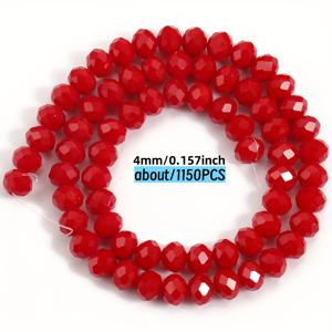 TEMU 1150개 레드 인조 옥 4mm 면처리 유리구슬 DIY 액세서리 제작용, 목걸이, 팔찌, 귀걸이 공예 - 풍부한 레드 컬러의 유리구슬, 팔찌 스페이서 & 목걸이 구슬