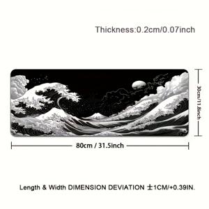 TEMU 특대형 일본식 흑파 게이밍 마우스 패드 - 인체공학적, 미끄럼 방지 고무 베이스, 컴퓨터 및 태블릿용 예술적인 일본 풍경 디자인, 내구성 있는 매끄러운 표면, 컴퓨터 마우스 패드 | 아트 마우스 패드 | 내구성 있는 마우스 패드, 대형 마우스 패드