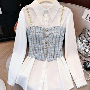 TEMU 여름/봄에 입기 좋은 긴팔 캐주얼 셔츠와 탱크탑 세트, 여성용 투피스 의상