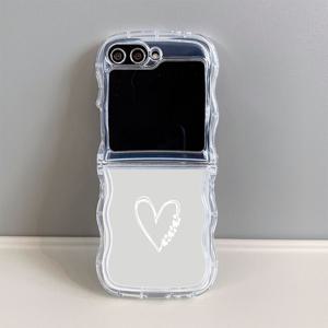TEMU 휴대폰 케이스: 7660 그레이 베이스에 화이트 하트와 물결 투명 패턴 TPU 케이스, 삼성 갤럭시 Z 플립 7/7SE/FE, Z 플립 6, Z 플립 5, Z 플립 4/플립 3 5G용. TPU 풀커버 낙하 방지 휴대폰 케이스, 슬림하고 가벼운 소프트 쉘, 스크래치 방지