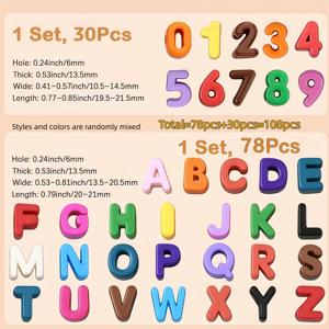 TEMU 108개 혼합 컬러 아크릴 대구멍 알파벳 비즈, 78개 영문자 + 30개 숫자, DIY 펜던트, 파라코드 공예 및 기타 액세서리 비즈용