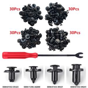 TEMU 121개 푸시형 리테이너 펜더 라이너 클립, 닛산/인피니티 전면 범퍼 플라스틱 패스너 호환, 01553-05323, 01553-09321, 01553-09241, 11296-AG000 라디에이터 리벳 교체용, 도구 포함