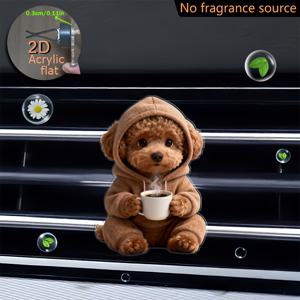 TEMU 2D 플랫, 핫 커피와 스웨트셔츠 디자인의 테디 강아지 1개, 클립온 에어벤트 장식, 