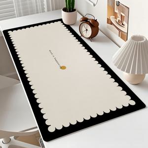 TEMU 1개 다양한 사이즈 미끄럼 방지 데스크 매트 및 마우스 패드 - 베이지색 및 검은색 A-프레임/단일 라인 테두리 디자인, 학교 및 사무실용 컴퓨터 쓰기 표면 보호대, 가정 및 교실 사용에 적합
