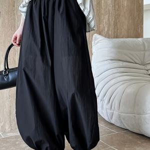 TEMU 플러스 사이즈 여성 패션 플레어 팬츠, 트렌디한 플러피 감촉, 솔리드 컬러 롱 팬츠, 가볍고 통기성 좋은 봄, 여름, 가을용 와이드 레그 팬츠, 캐주얼부터 포멀한 행사까지 편안한 루즈핏, 세탁기 사용 가능