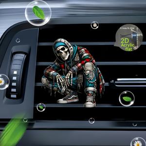 TEMU 2D 평면, 1개 쿨 해골 남성 재사용 가능 차량용 방향제 향수 디퓨저 클립, 차량 통풍구 내부 액세서리, 차량 향 디퓨저, 