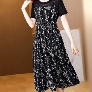 TEMU 여성 춘하추계 여름 투피스 반팔 플라워 원피스 미디 패션 통근 패치워크 나시 스커트 SLIM GIRL 슬림소녀