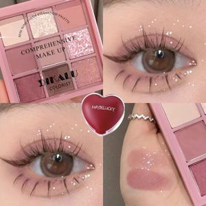 TEMU 핑크톤 9구 아이섀도우 팔레트 데일리 음영 글리터 올인원 / 쌍꺼풀 눈꼬리 글리터 애교살 메이크업 발렌타인데이 선물 / 선