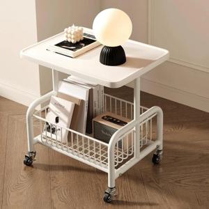 TEMU 시크한 크림 스타일 모바일 사이드 테이블, 금속 프레임 & 메쉬 바스켓 - 거실, 침실 또는 작은 공간을 위한 다기능 캐주얼 커피 테이블, 거실 테이블