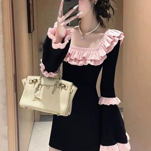 TEMU 2026 신상 프렌치 스타일 레이스 패치워크 슬림핏 드레스 · 라이트 럭셔리 & 바디콘 실루엣, 우아한 소셜라이트 룩 완성, 파티·오피스·데이트 코디용