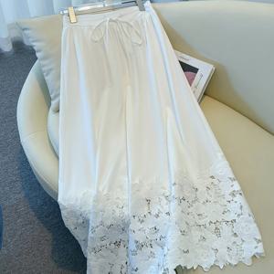 TEMU 여성용 우아한 레이스 트리밍 A라인 스커트, 단색, 레이스업 디테일, 봄/여름 패션, 부드럽고 통기성 좋은 편안한 (오피스 또는 캐주얼 외출용)