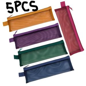 TEMU 5개 휴대용 튼튼한 나일론 메시 메이크업 브러쉬 보관 가방, 다양한 색상으로 제공, 투명한 디자인으로 보임 용이, 대용량 립스틱 보관 가방, 다기능 보관 가방, 학교, 사무실 및 여행 필수품, 연필 케이스