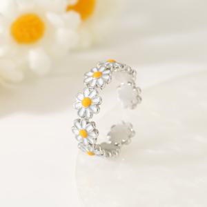 TEMU 1개 우아하고 귀여운 조절 가능한 구리 데이지 반지 | 남녀공용, 파티, , 사계절 착용에 적합, 선물용으로 이상적