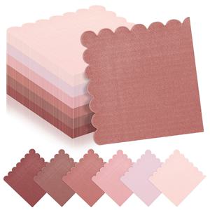 TEMU 300장 팩 300장 웨딩 베이비 샤워 생일 파티용 냅킨 - 더스티 핑크 그라데이션 스캘럽 페이퍼 냅킨, 6가지 색상 두꺼운 일회용 테이블 장식, 저녁 식사 디저트 음료용, 웨딩, 베이비 샤워, 생일에 적합