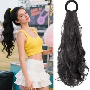 TEMU 헤어 내추럴 가발 신축성 밴드 웨이브 인조 포니테일 가발 액세서리 여성용 데일리 18인치 곱슬 포니테일 헤어 연장용