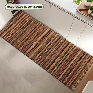 TEMU 갈색 패턴 카펫, 홈 데코, 거실 러그, 소파 쿠션, 현관 매트, 커피 테이블 매트, 침실 러그, 침대 옆 카펫, 야외 카펫에 적합하며, 긴 직사각형 디자인을 특징으로 하며 카페에도 적합합니다.
