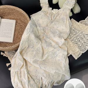 TEMU NM 봄/여름 신상 블루 플로럴 러플 스트랩 여성용 패드 브라 나이트가운, 슬립웨어 & 라운지웨어