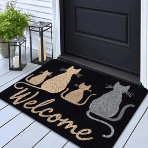 TEMU 고양이 테마 웰컴 매트 1개 | 다양한 고양이 실루엣이 있는 레트로 디자인, 기계 제작, 가벼움, 거실, 욕실, 세탁실, 주방 장식에 적합, 추수감사절, 발렌타인데이, 어버이날, 독립 기념일에 이상적