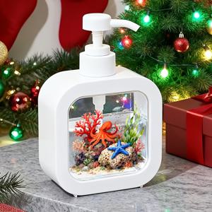 TEMU 수중 세계에서 영감을 받은 디자인의 핸드 펌프가 있는 리필형 샴푸 병 디스펜서 - 산호, 문어, 불가사리와의 모험을 그린 디자인으로 매력적인 장식이 되며 욕실, 주방에 완벽합니다.