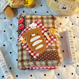 TEMU 「Baking Puppy」M5 루스리프 노트북 - 50개 빈 페이지, 핸드메이드 자수 체크 스타일 커버, 버튼 장식, 데일리 플래너, 다이어리, 노트, 바인더 (교체 가능한 내부 페이지에 적합), 메모 패드