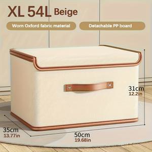 TEMU 1개 대형 접이식 수납 상자 (플립 뚜껑 포함) | 튼튼한 옥스포드 천 정리함, 공간 절약형 접이식 디자인, 베이지색 - 옷장, 기숙사, 여행, 가정에 적합 | 쌓을 수 있는 수납 솔루션, 기숙사 방 정리, 무난한 색상