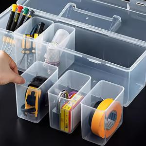 TEMU 7피스 세트: 소형 상자 6개 + 대형 상자 1개, 하드웨어 도구 보관함, 다중 구획 투명 도구 정리함, 나사 및 액세서리 정리함, 가정용 나사, 렌치, 하드웨어 부품 정리함, 장난감 보관함, 휴대용 분류 및 정리함