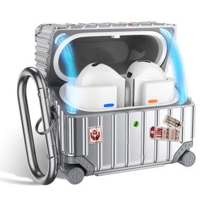 TEMU 이것은 삼성 갤럭시 버즈 3에 적합한 케이스이며, 유머러스한 여행 가방 디자인을 특징으로 합니다. 키체인과 함께 제공되는 세련되고 보호적인 하드 케이스이며, 실버 색상입니다.