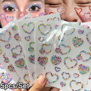TEMU Y2K DIY 메이크업 공예 아트용 5개/세트 컬러풀 러브하트 젬스 페이스 스티커 블링 하트 라인스톤