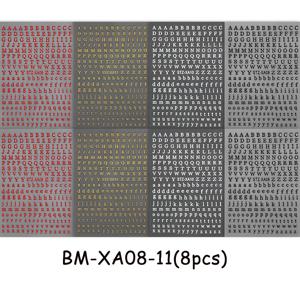 TEMU 네일 스티커 8개입 (블랙, 화이트, 골드, 레드 색상), 네일 아트 장식을 위한 자가 접착식 레터 포함
